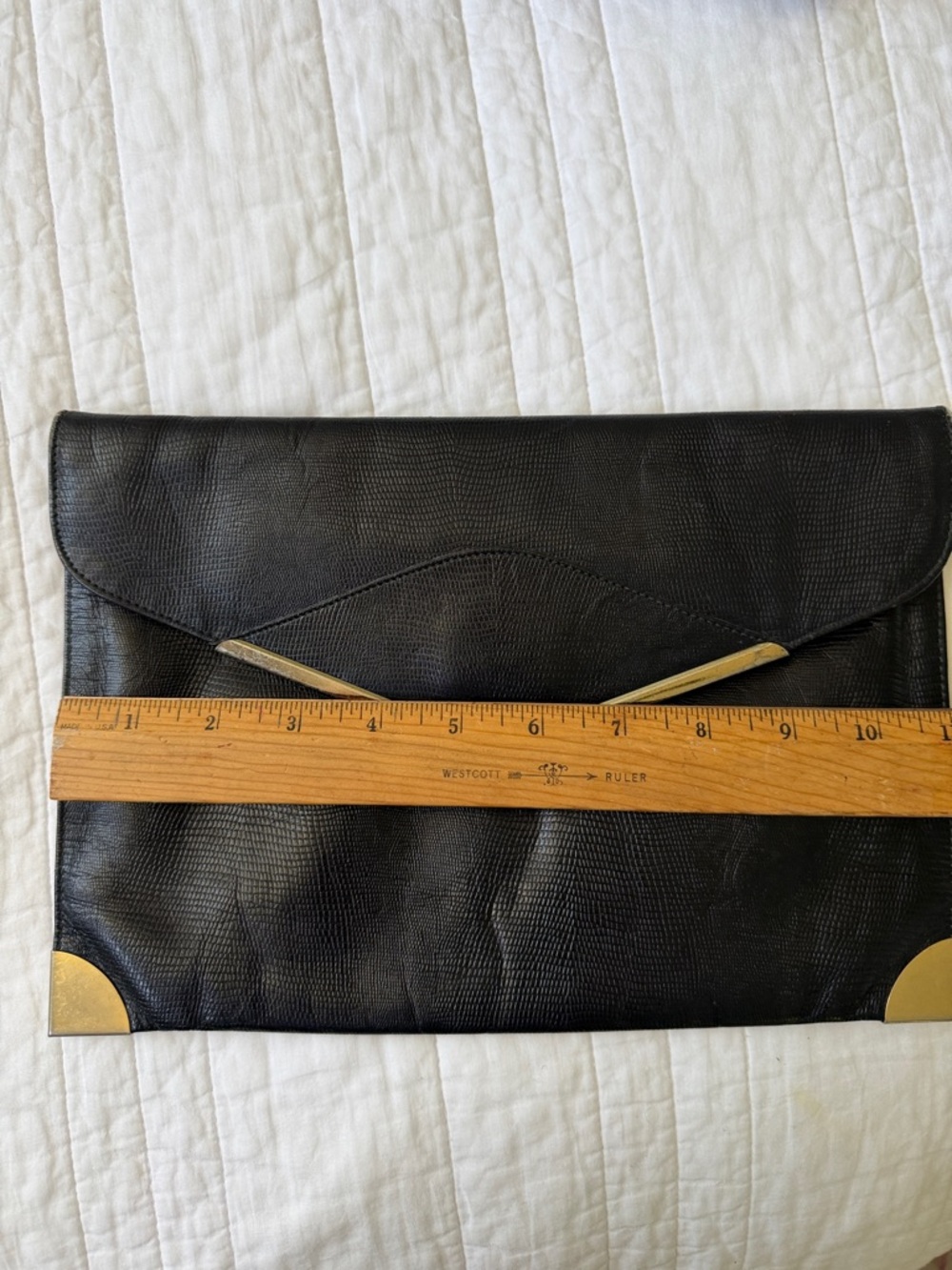 Vintage Phillippe Black Leather Envelope Clutch with Gold Accents - Picture 8 of 8